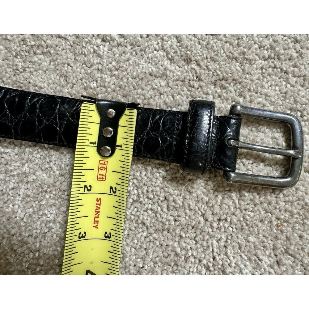COLE HAAN LEATHER Crocodile Textured Black Belt Solid Brass Buckle ITALY 42